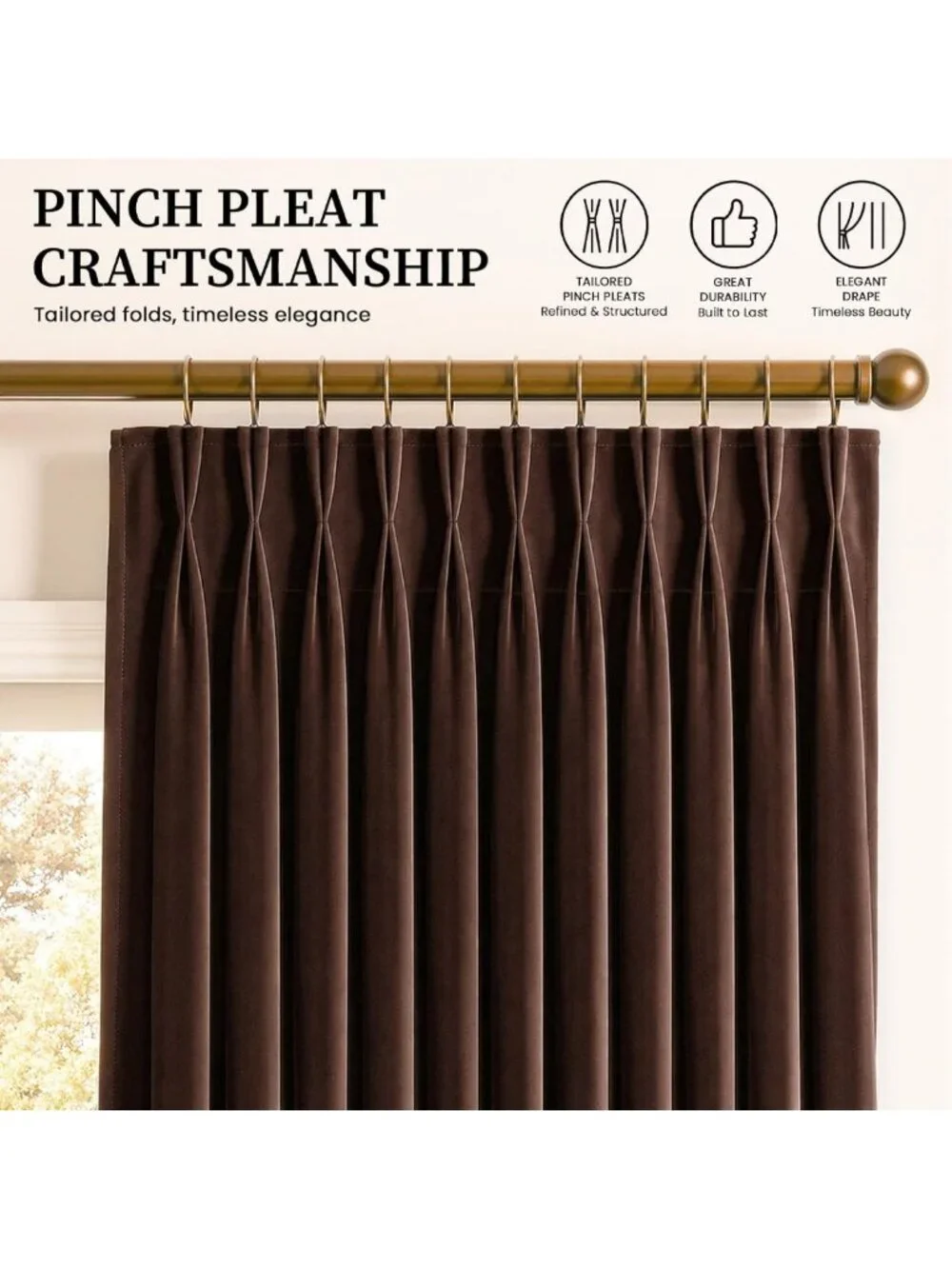 Luxurious Brown Velvet Pinch Pleated Curtains, 84